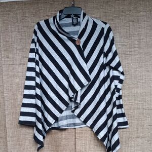 Bobeau Black and Gray Striped Open Cardigan